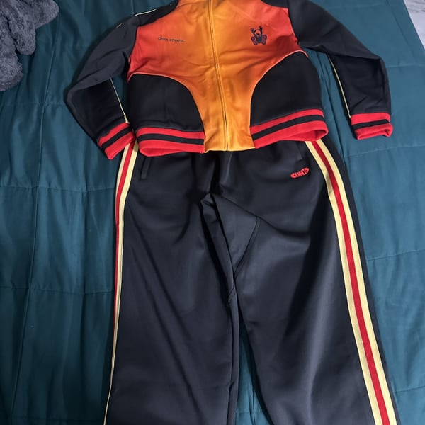 Clints Athletic Black & Orange Tracksuit Set with Red & Yellow Stripes, Men's