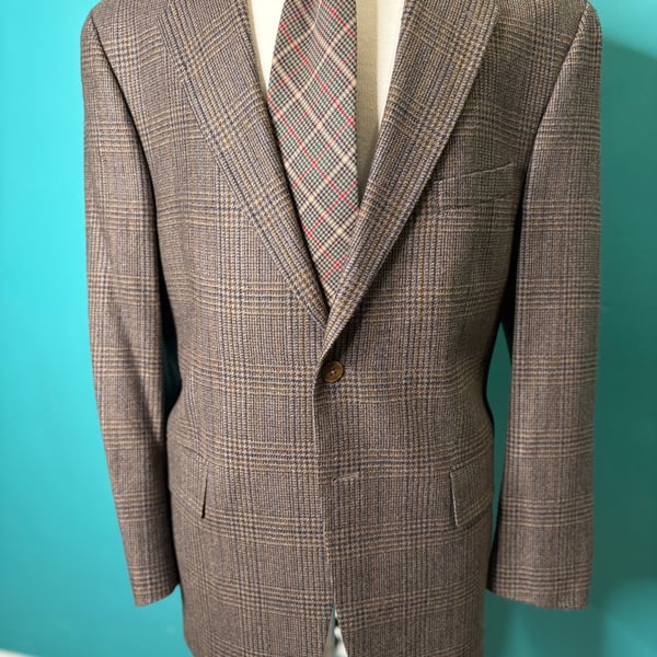 Chaps Ralph Lauren Men's BrownPlaid Wool Tweed Blazer Sport Coat 44 regular 