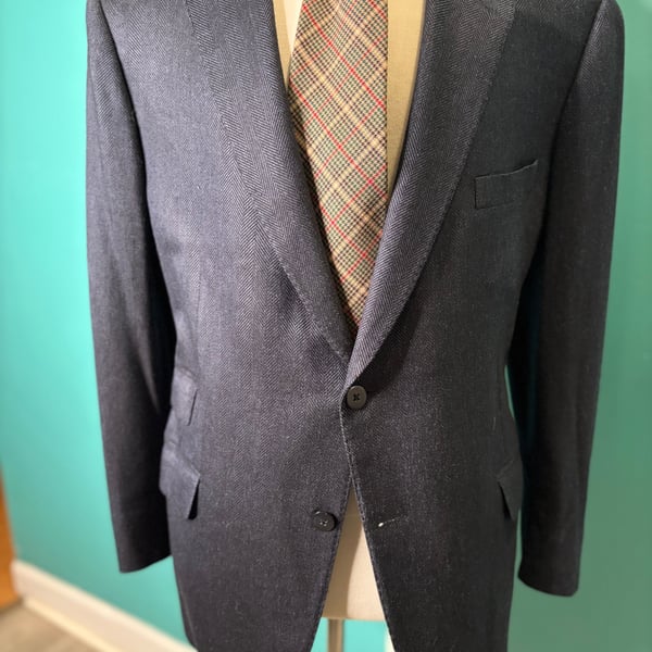 Paul Stuart Baxter Hacking Sport Coat 45 Regular Wool Silk Navy Herringbone
