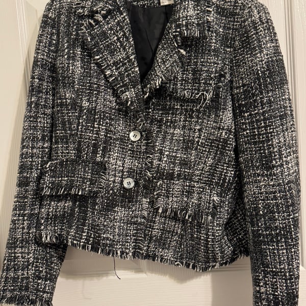 Vintage Newport News Black & White Acrylic Knit Ribbon Tie Sweater/Blazer