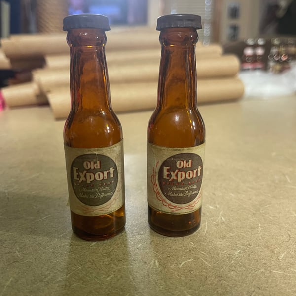 Vintage Old Export Beer Bottle Salt & Pepper Shakers