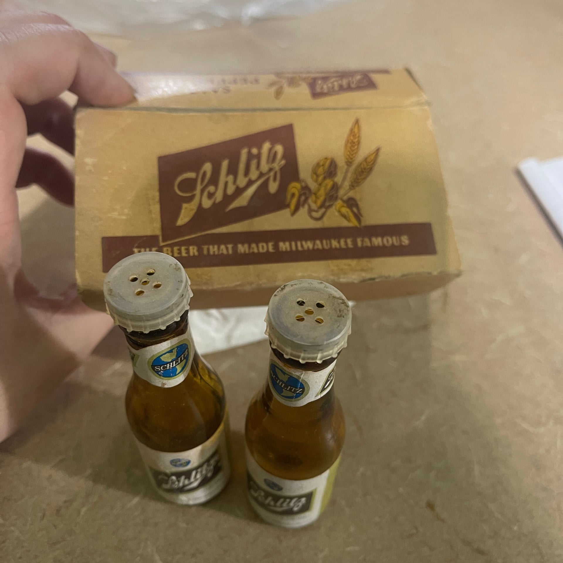 Vintage Schlitz Beer Bottle Salt and Pepper Shaker Set 3