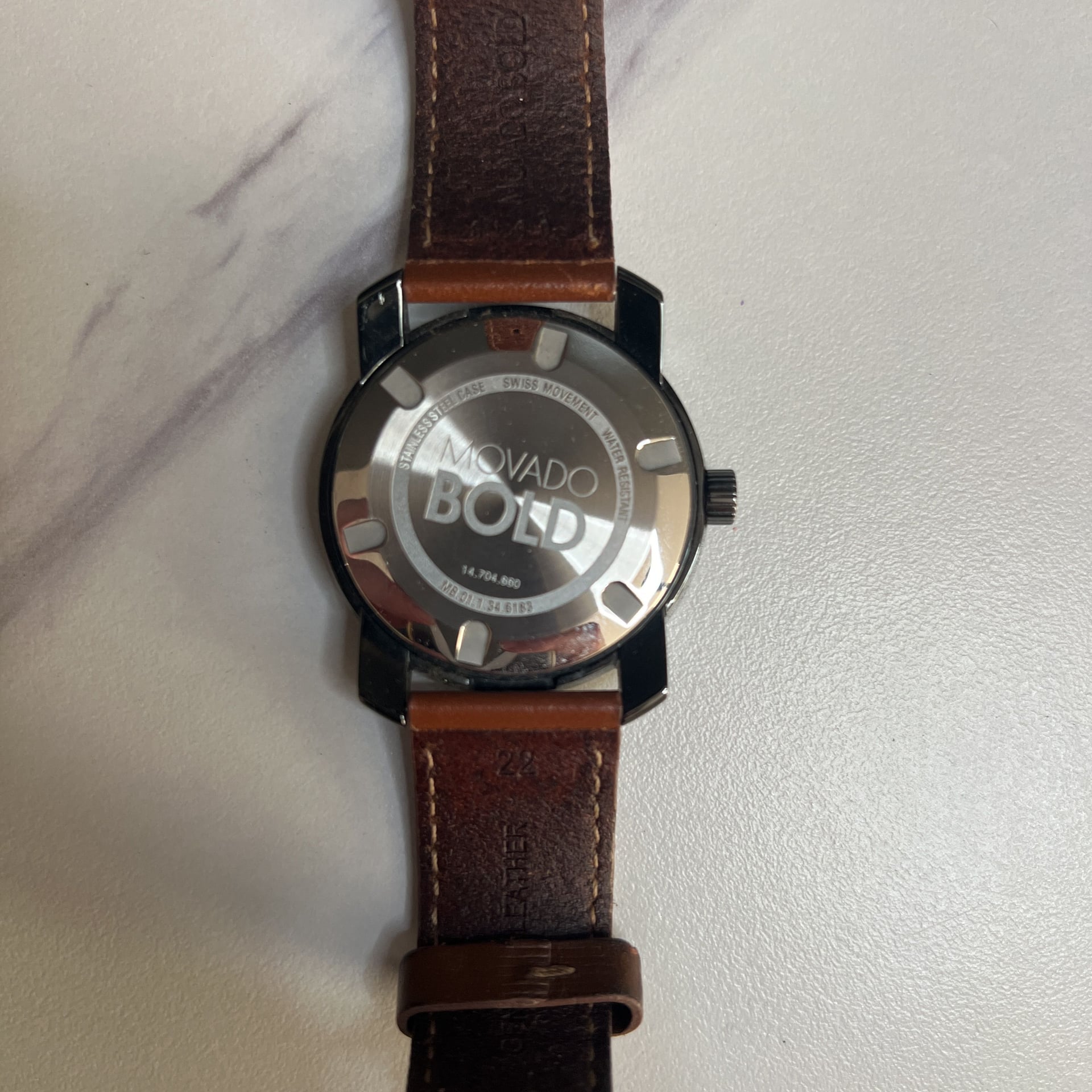 Movado BOLD Mens Watch Brown Leather 3600366 8