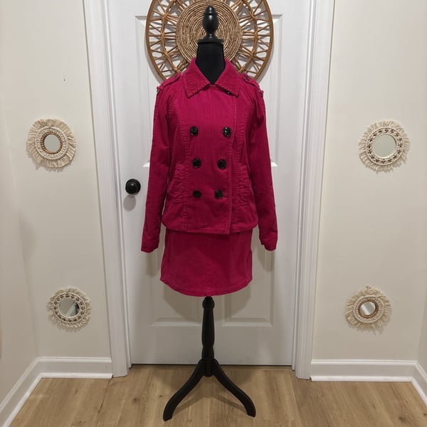 Vintage Tommy Hilfiger Hot Pink Double Breasted Corduroy Peacoat Jacket