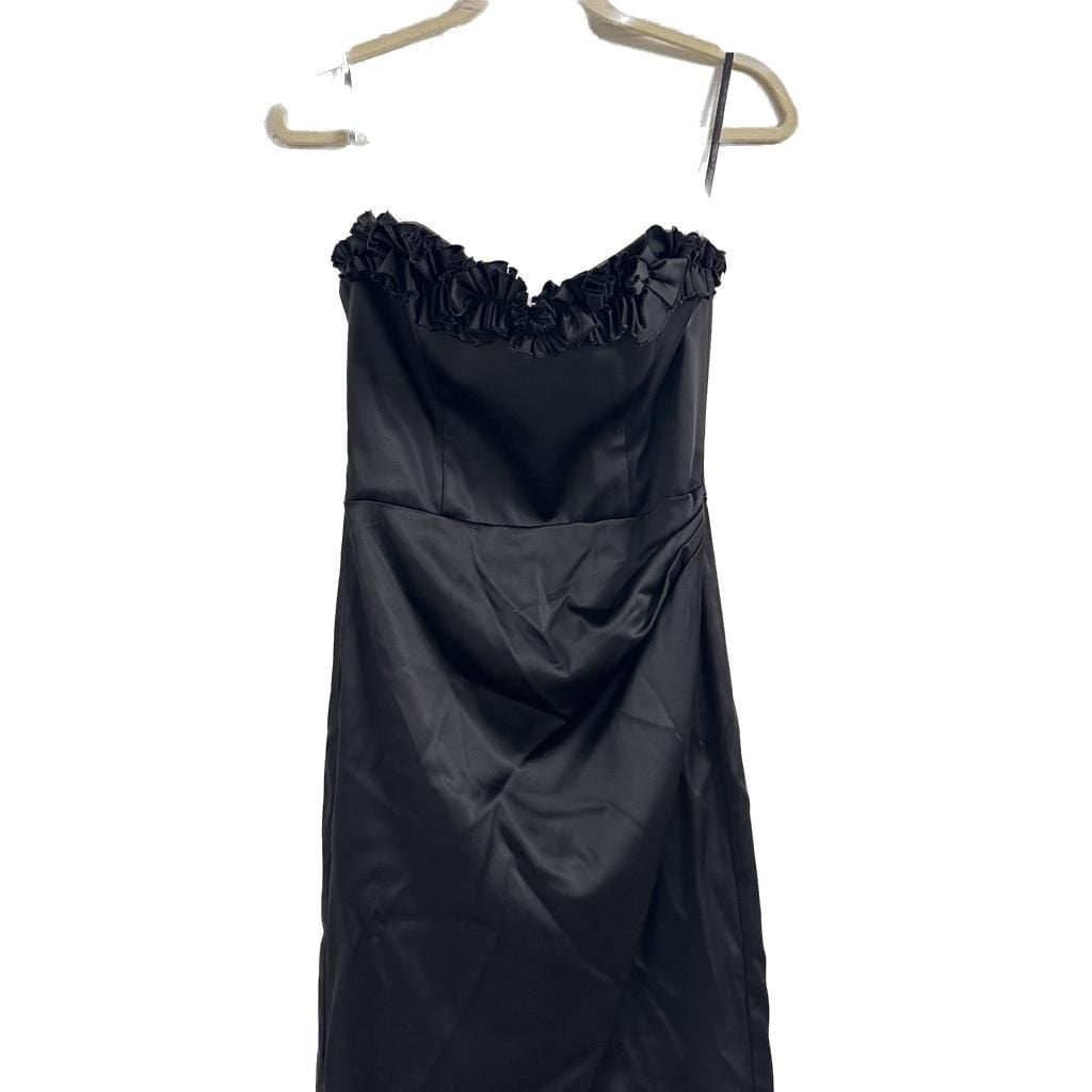 White House Black Market Black Satin Strapless Ruffle Black Cocktail Mini Dress 1
