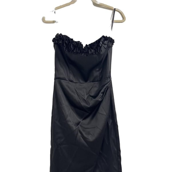 White House Black Market Black Satin Strapless Ruffle Black Cocktail Mini Dress