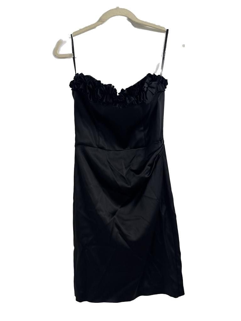 White House Black Market Black Satin Strapless Ruffle Black Cocktail Mini Dress 2