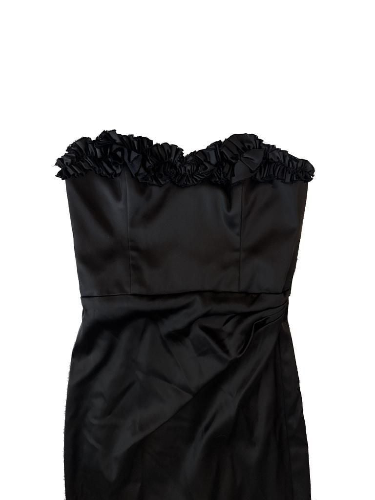 White House Black Market Black Satin Strapless Ruffle Black Cocktail Mini Dress 4