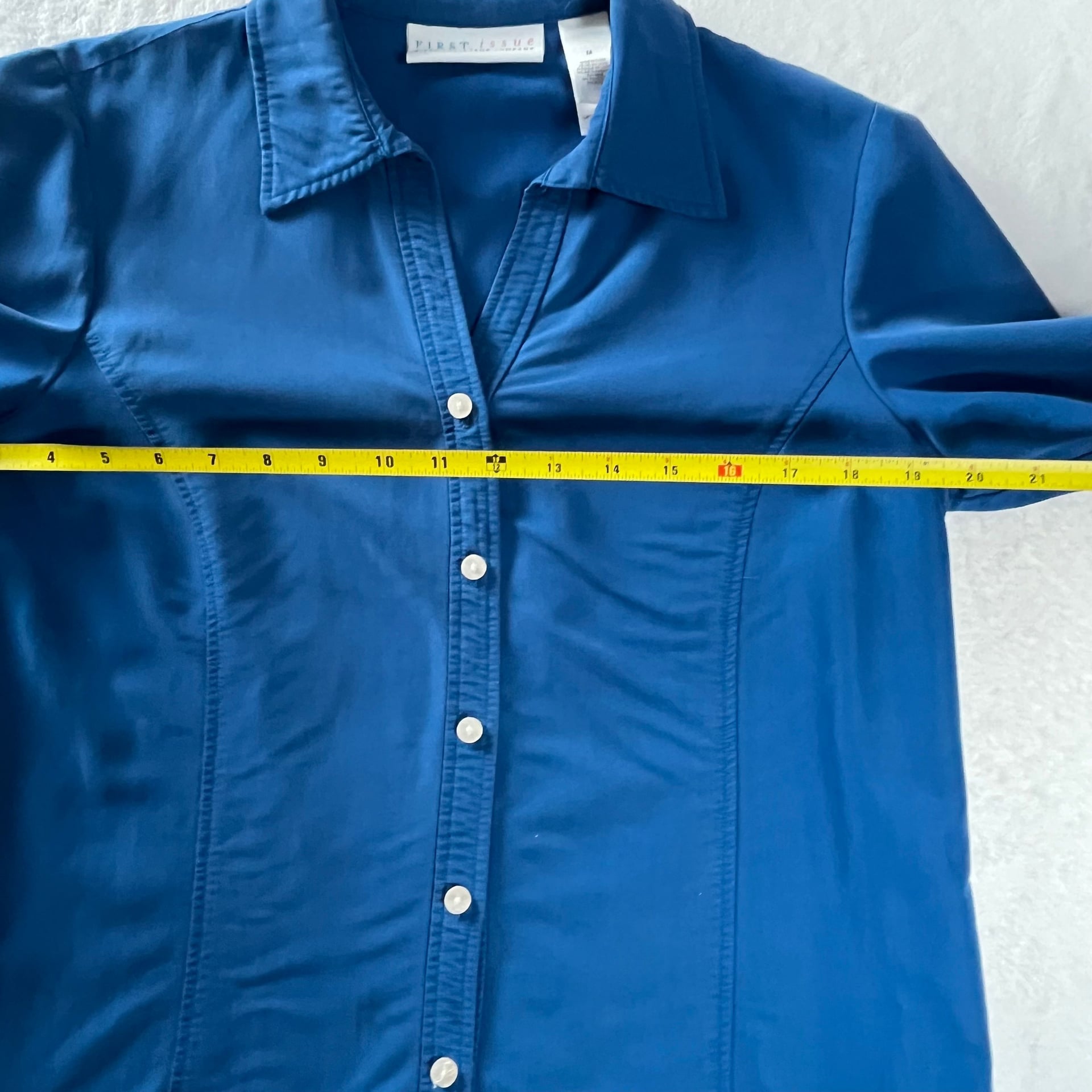 First Issue Blue Button Front Blouse Rayon Blend Preppy Indie Size M 7
