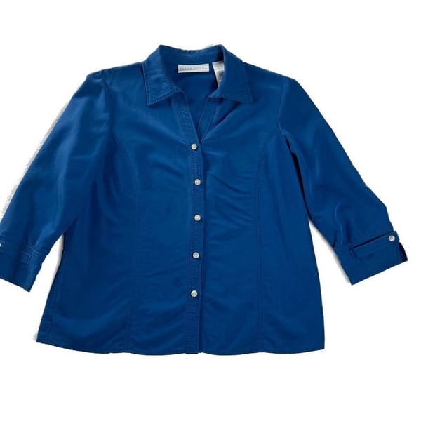 First Issue Blue Button Front Blouse Rayon Blend Preppy Indie Size M