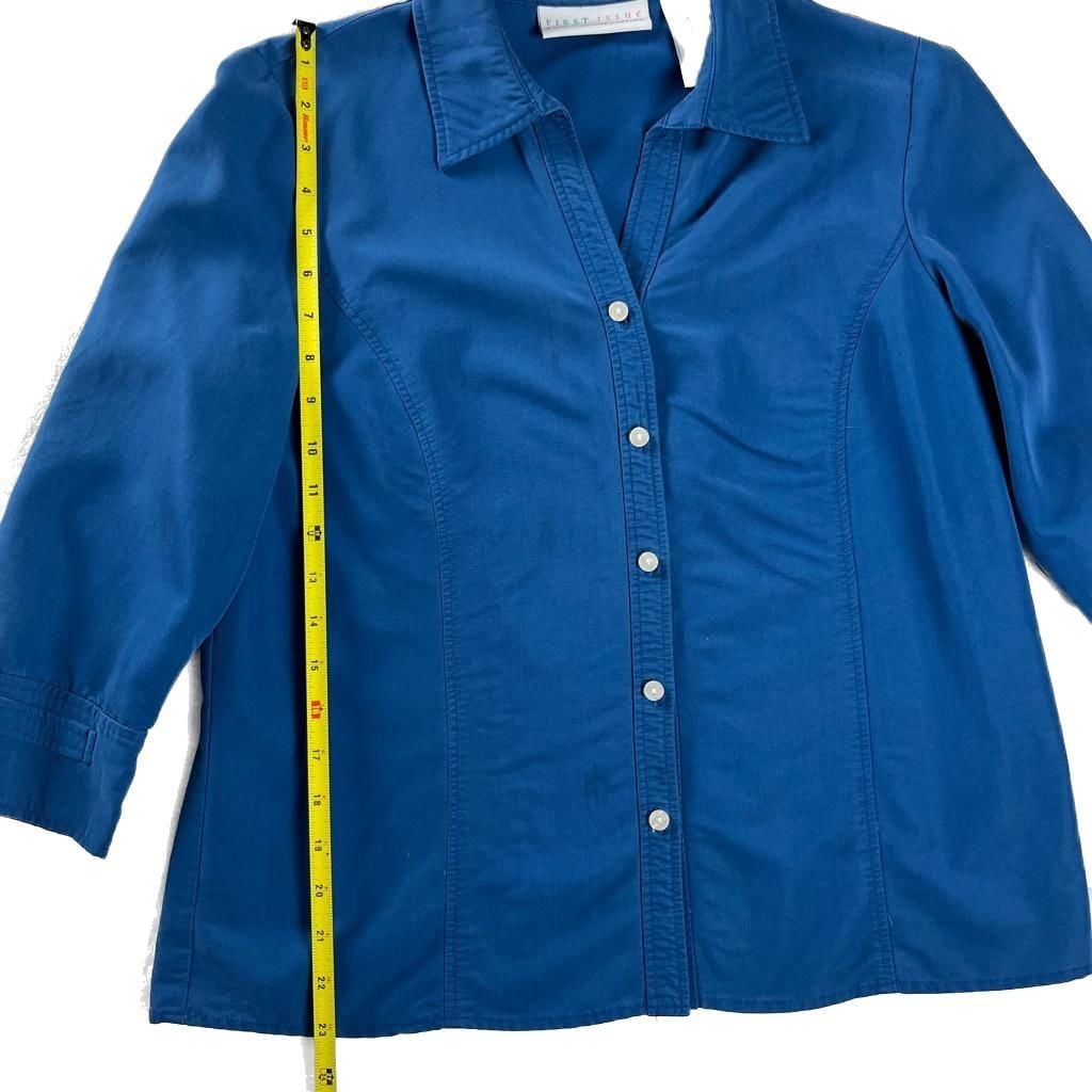 First Issue Blue Button Front Blouse Rayon Blend Preppy Indie Size M 5