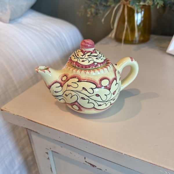 Vintage L.Ar.Ce. Orvieto Italian Hand-Painted Majolica Teapot with Woman Portrait