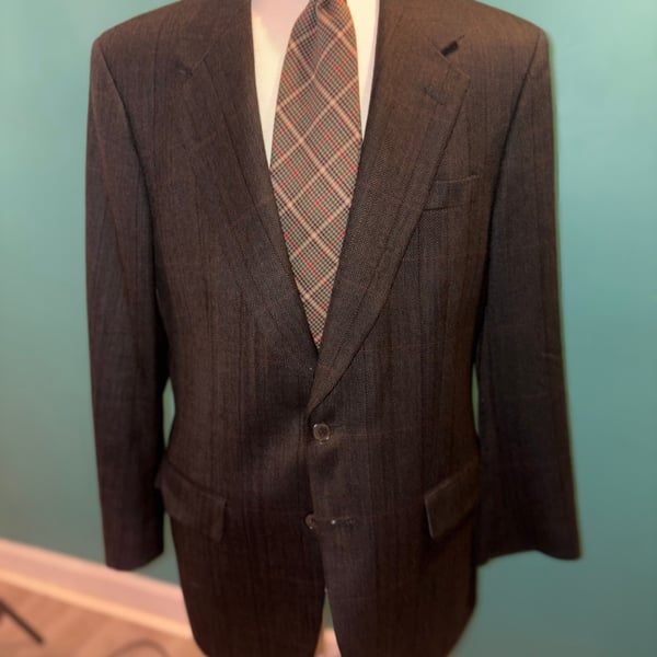 Alan Lebow Vintage 100% Cashmere Gray Houndstooth Sport Coat Jacket 44 R