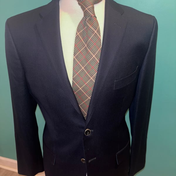 Saks Fifth Avenue Mens Classic Fit Blue Wool Button Sport Coat Blazer 40R