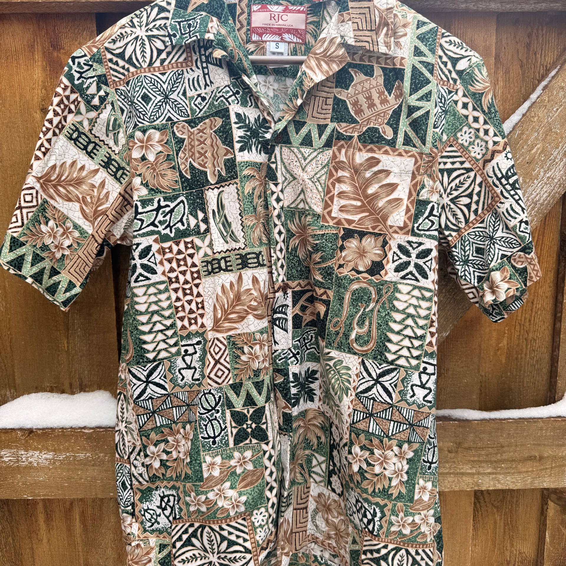 RJC Men's Hawaiian Tapa Honu Mosaic Cotton Aloha Shirt Made in Hawaii 1