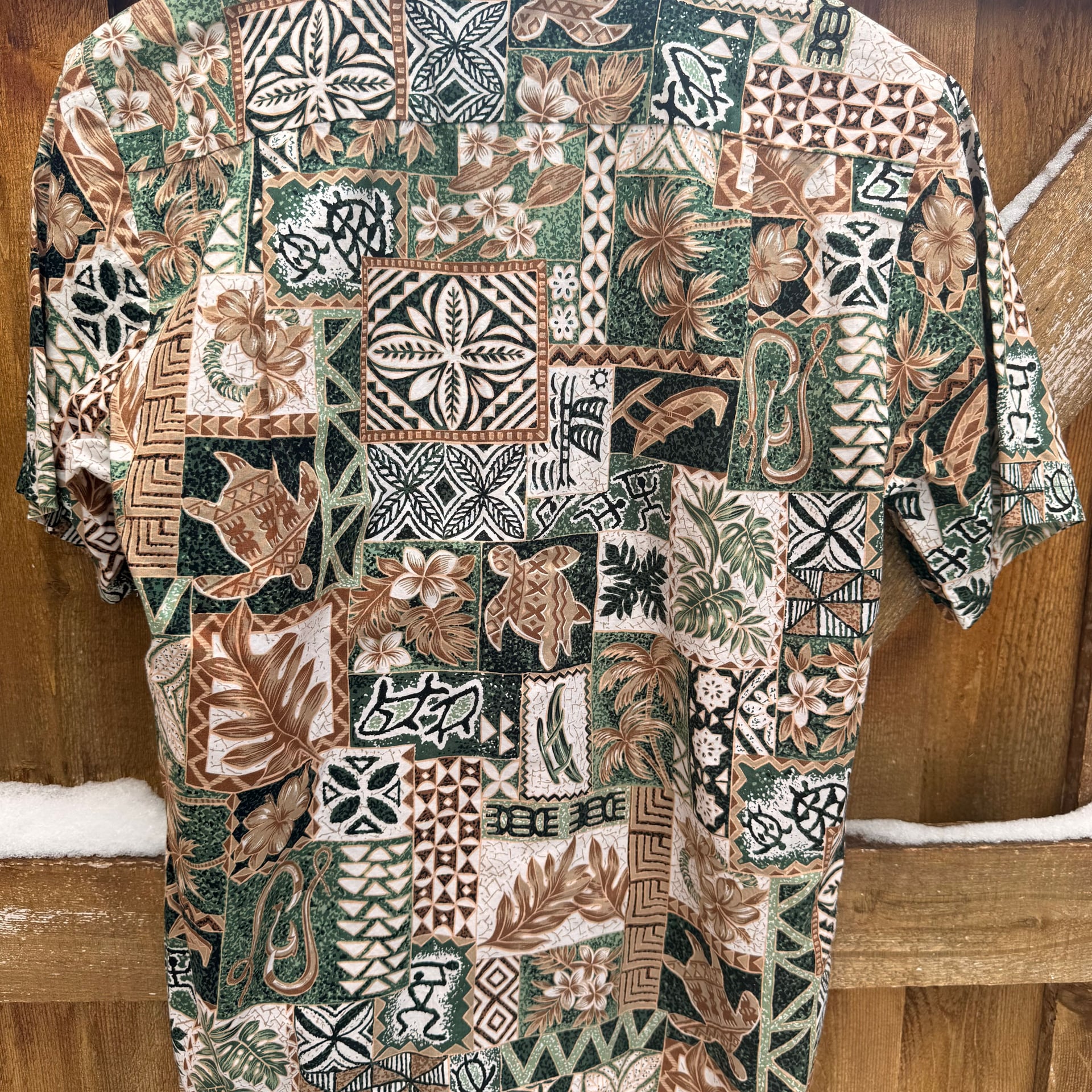 RJC Men's Hawaiian Tapa Honu Mosaic Cotton Aloha Shirt Made in Hawaii 2