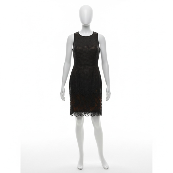 Datiani Women's Sleeveless Black Sheath Dress with Tan Geometric Embroidery and Tassels