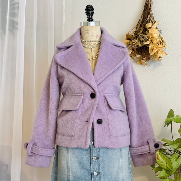 Lilac Purple Wool Blend Oversized Belted Jacket