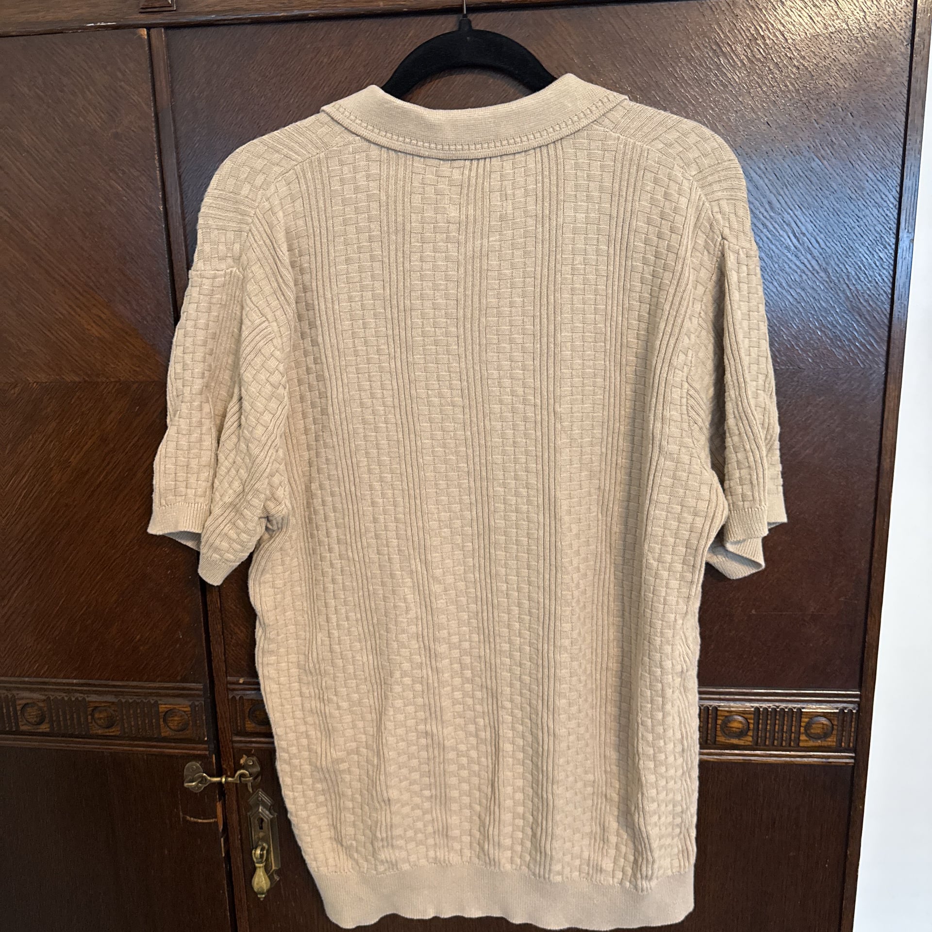HB CableKnit Zip-Up Short-Sleeved Collar Knitwear (Tan) XL 3