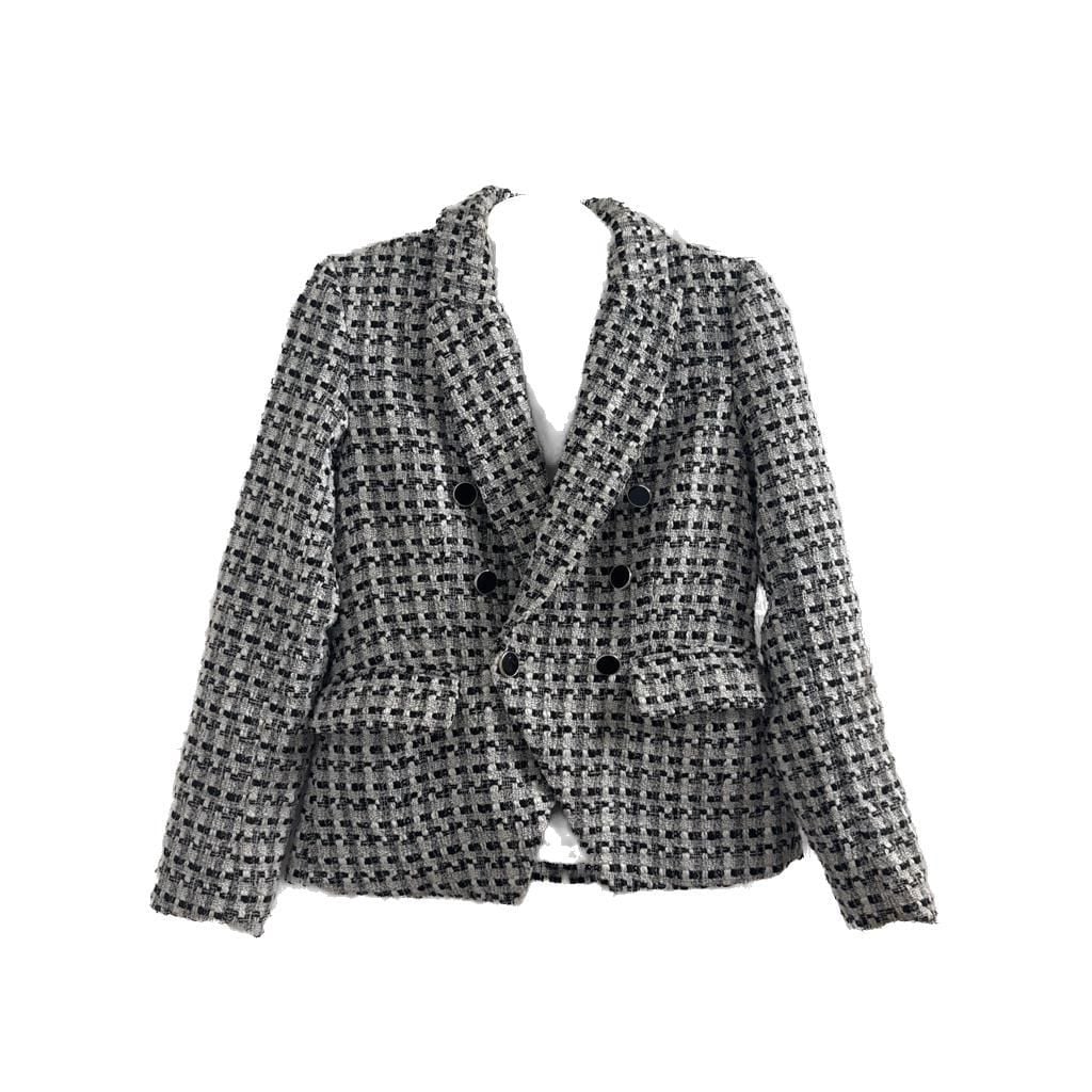Rachel Zoe Black and White Bouclé Tweed Double Breasted Blazer 1
