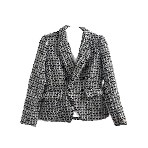 Rachel Zoe Black and White Bouclé Tweed Double Breasted Blazer
