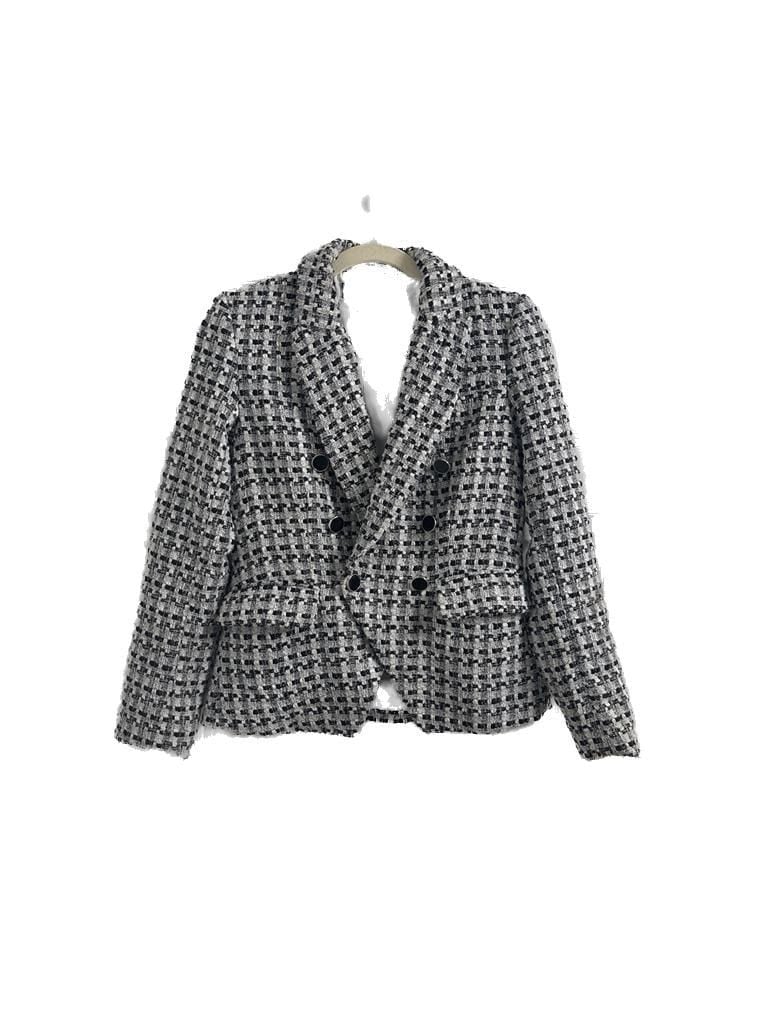 Rachel Zoe Black and White Bouclé Tweed Double Breasted Blazer 2