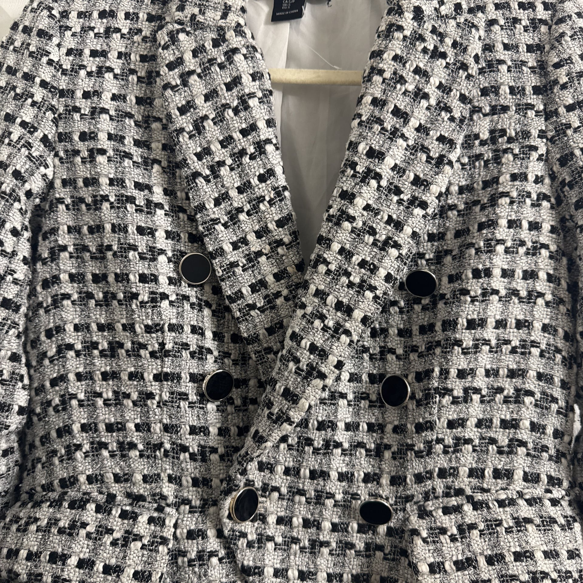 Rachel Zoe Black and White Bouclé Tweed Double Breasted Blazer 3