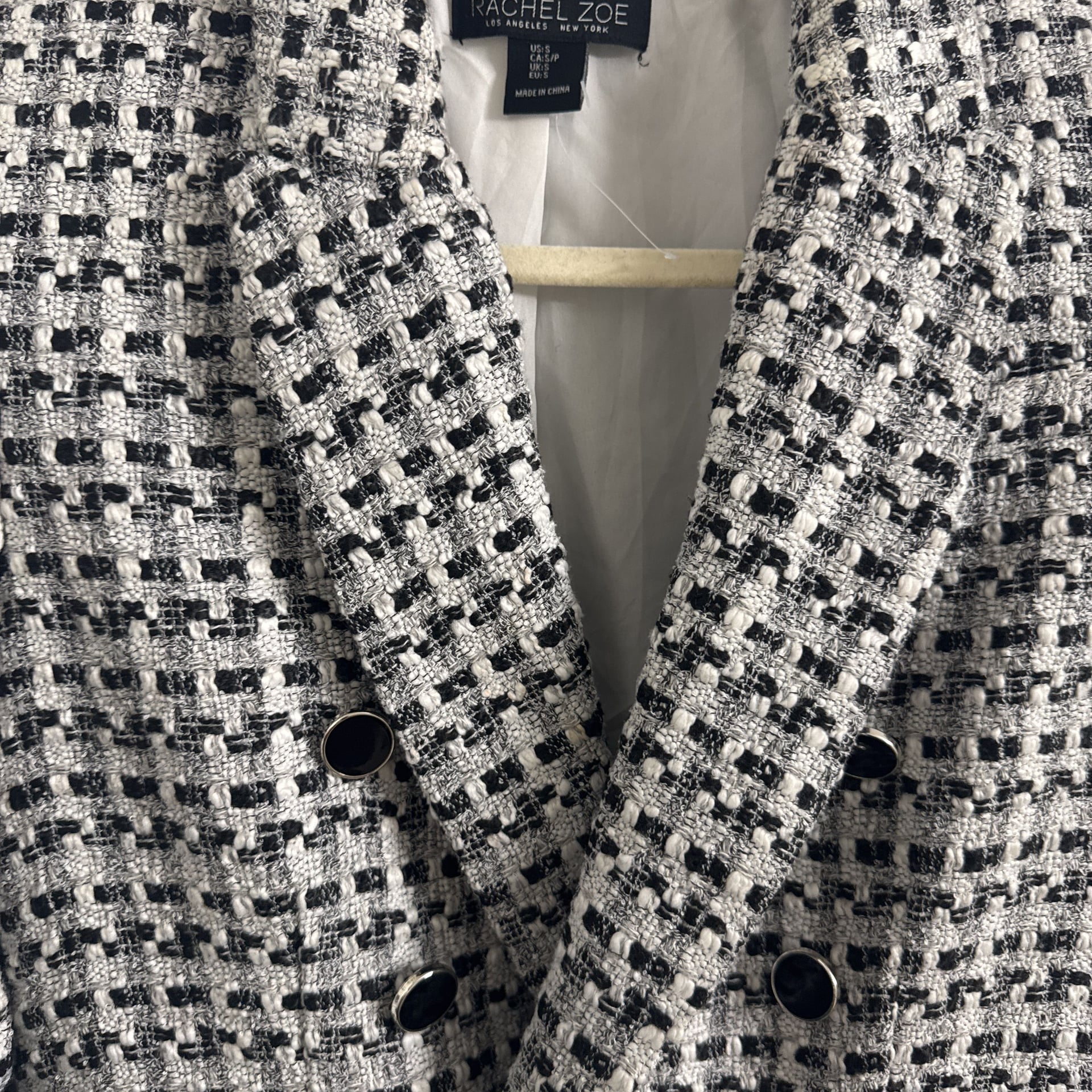 Rachel Zoe Black and White Bouclé Tweed Double Breasted Blazer 4