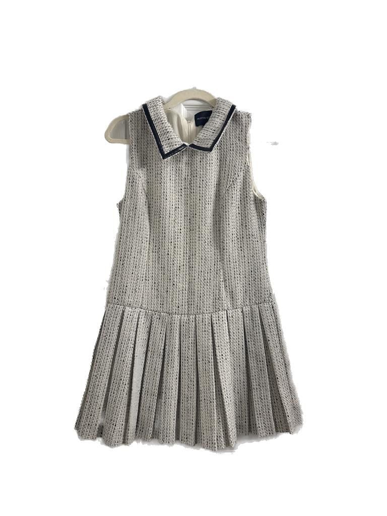 Never Worn Mustard Seed Pleated Tweed Mini Dress with Collar 3