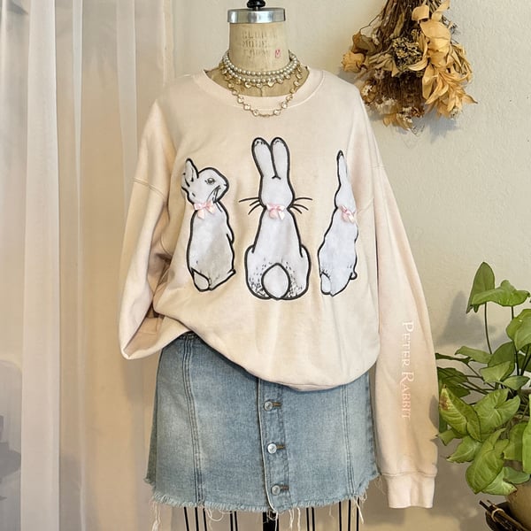 Peter Rabbit Bunny Peach Embellished Trio Bunny Sweatshirt