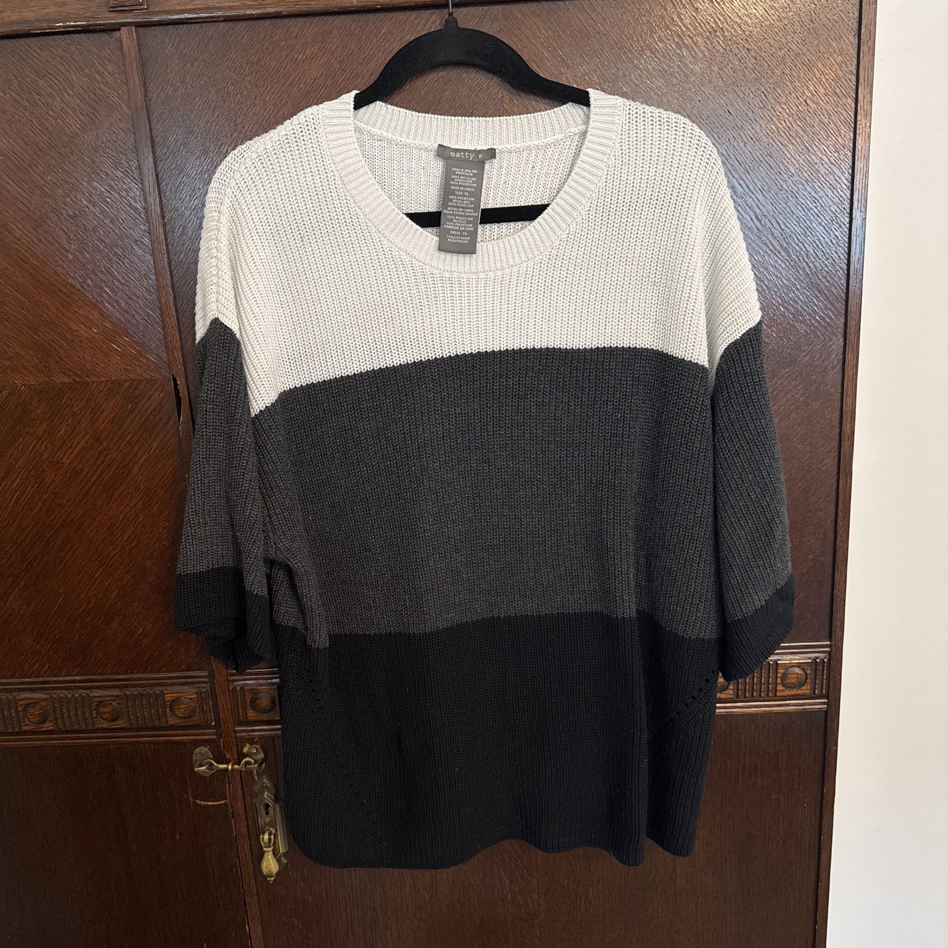 Matty M Women's Elbow Sleeve Colorblock Sweater -Drop Shoulder (xl) 4