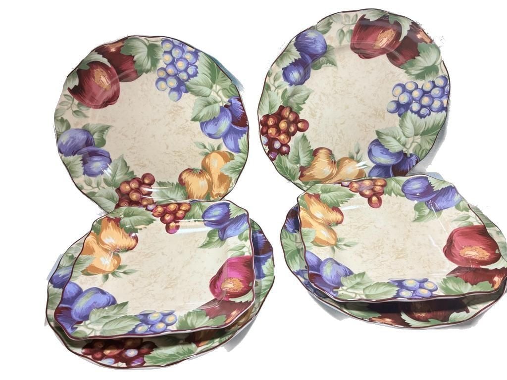 Noble Napa Valley Fruit Design Scalloped 4 11" Plates and 2 9" Salad Plates 1