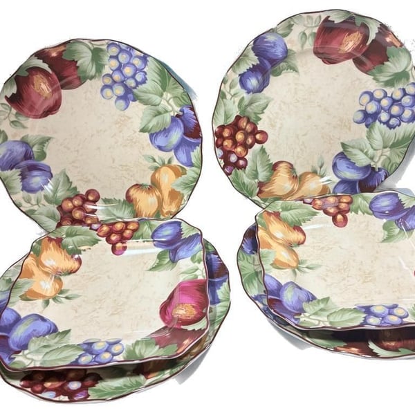Noble Napa Valley Fruit Design Scalloped 4 11" Plates and 2 9" Salad Plates