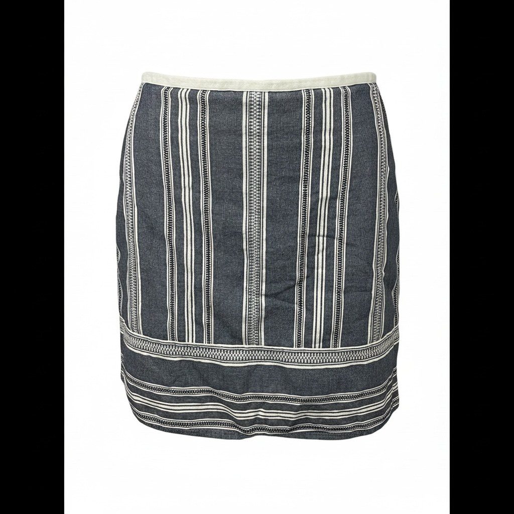 Loft Lined Skirt Women's 4 Navy White Cotton Striped Straight Mini 14