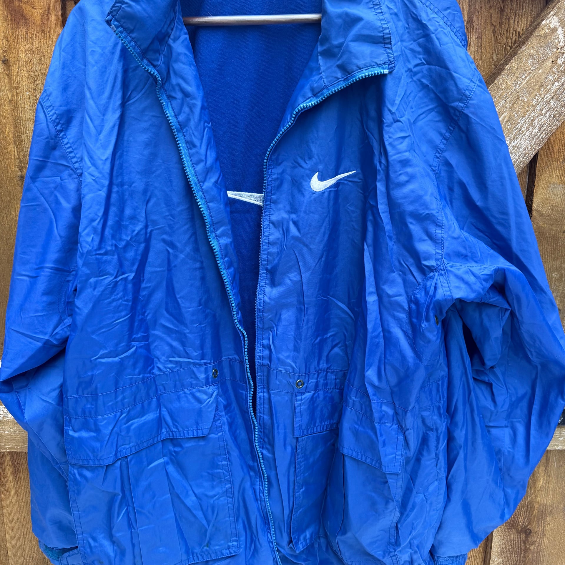 Vintage 90s Nike Windbreaker Jacket Blue White Tag Full Zip Logo Men's XL 1