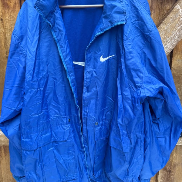 Vintage 90s Nike Windbreaker Jacket Blue White Tag Full Zip Logo Men's XL