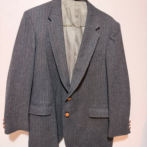 Vintage London Fog Men's Gray Herringbone Wool Tweed Sport Coat Blazer 48R