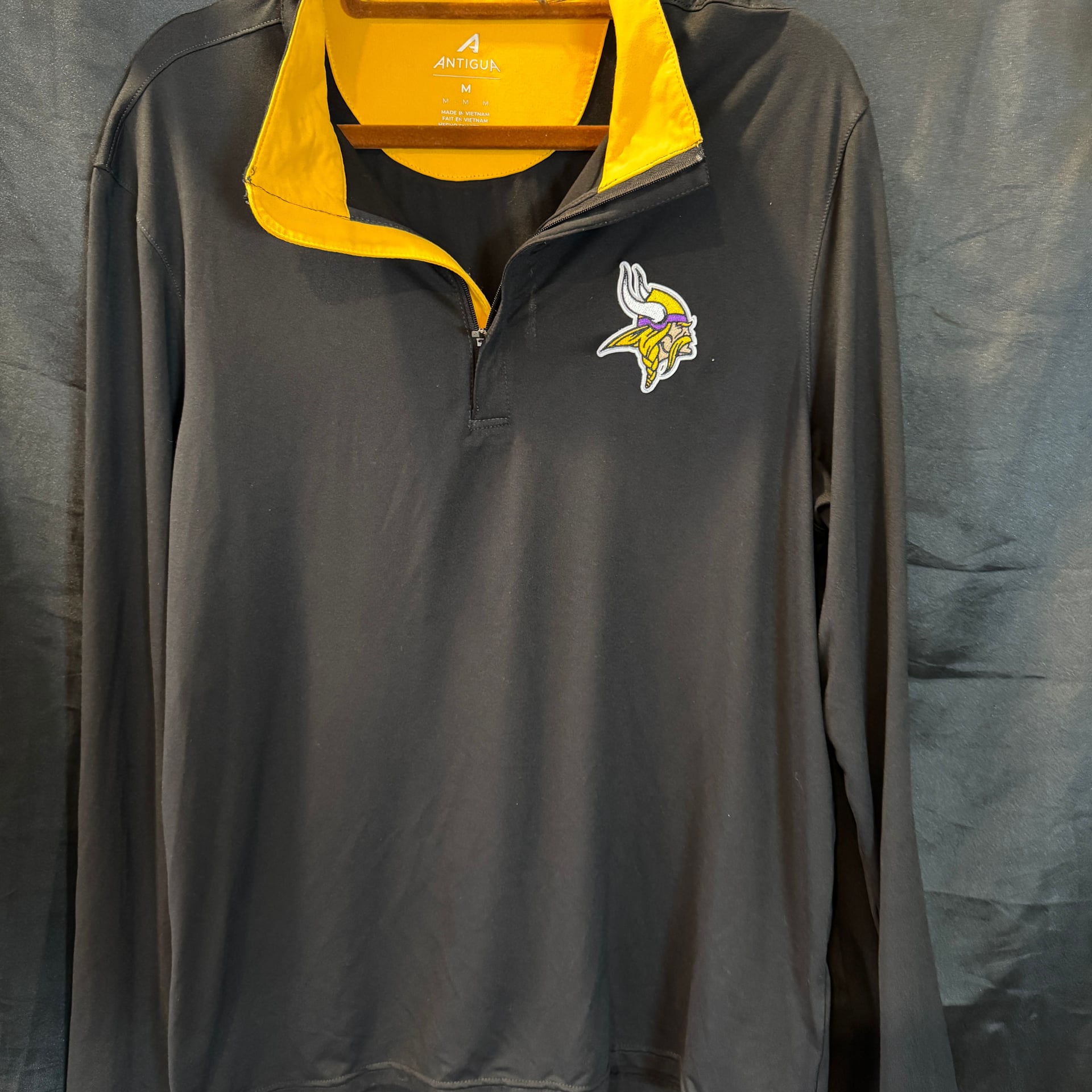 Minnesota Vikings Antigua Black Glacier Quarter-Zip Pullover Jacket 1