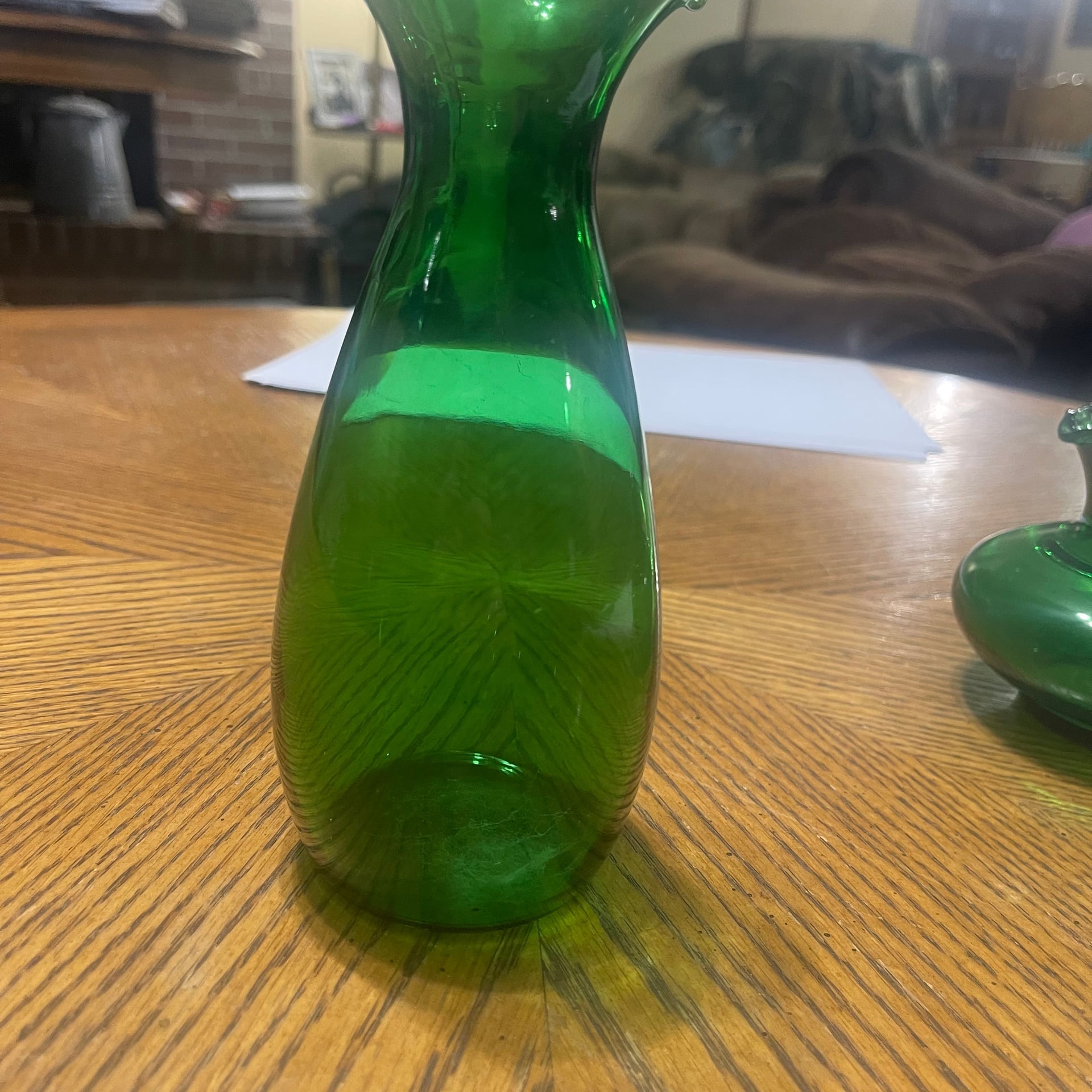 Vintage Anchor Hocking Forest Green Glass 6.5" Ruffled Crimped Top Vase 2