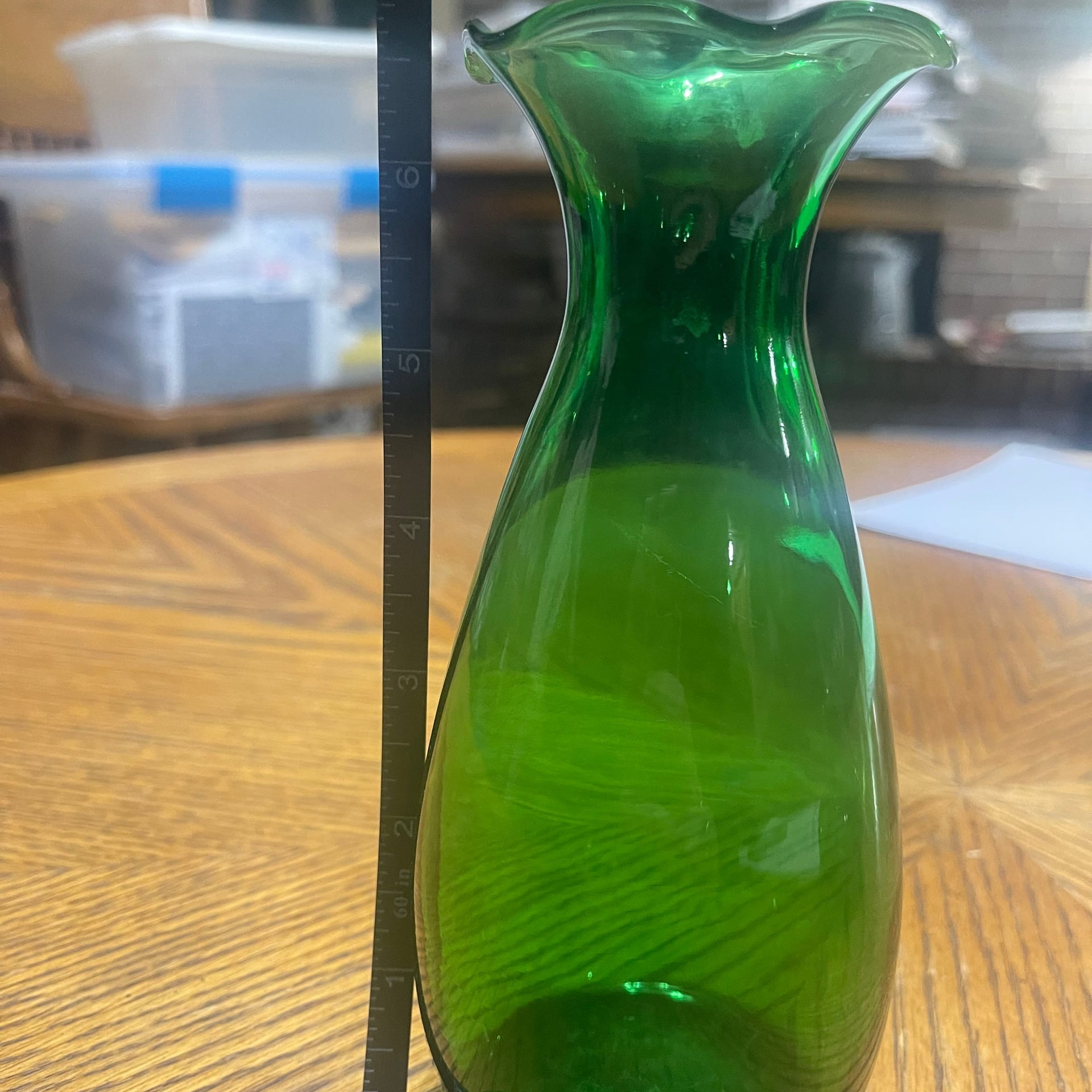 Vintage Anchor Hocking Forest Green Glass 6.5" Ruffled Crimped Top Vase 4