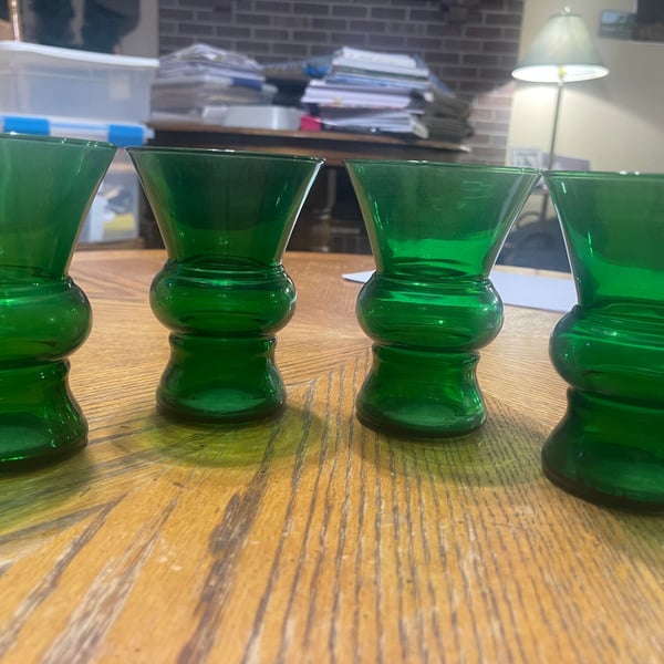 Vintage Anchor Hocking Forest Green 5" Flared Ribbed Bud Vase set of 4