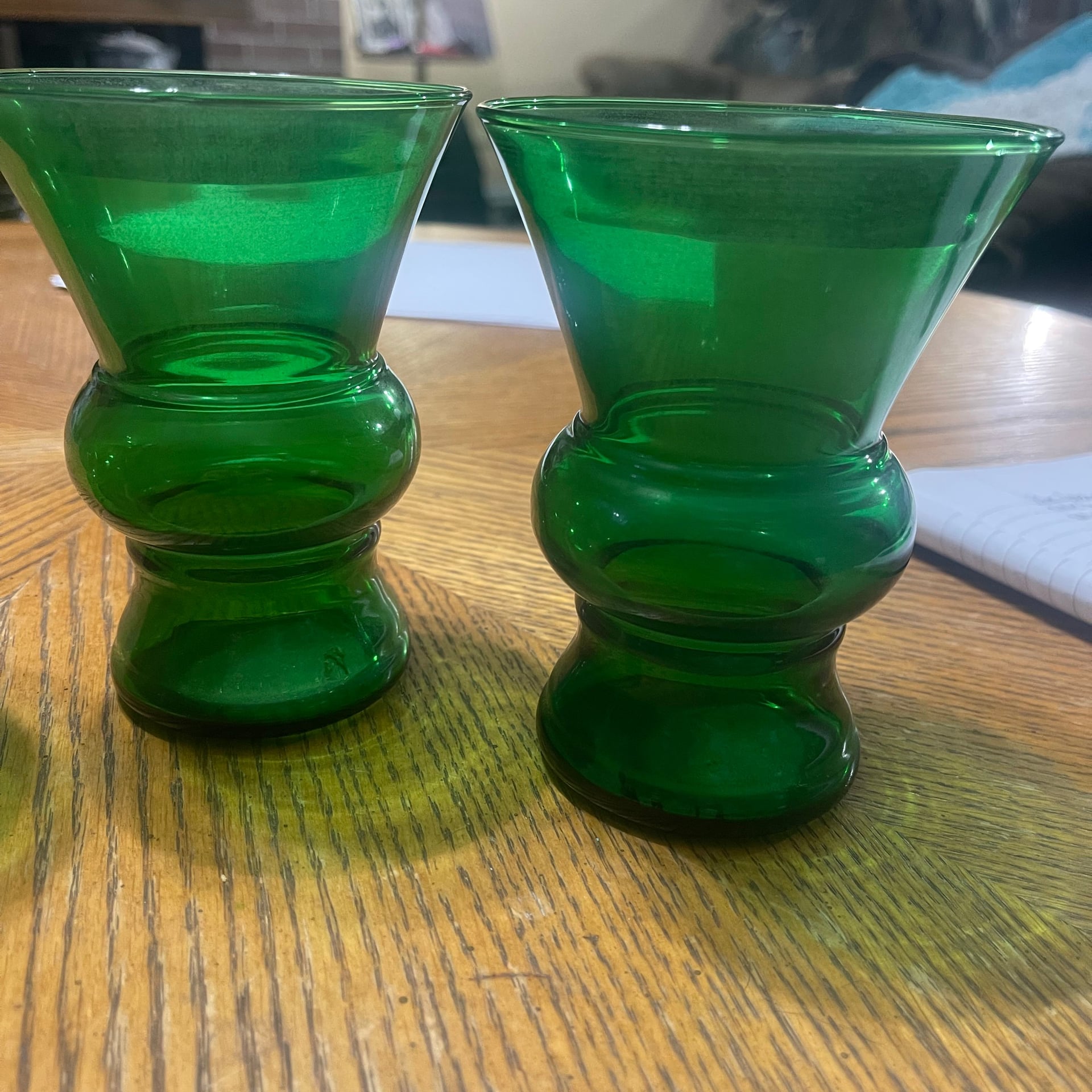 Vintage Anchor Hocking Forest Green 5" Flared Ribbed Bud Vase set of 4 3