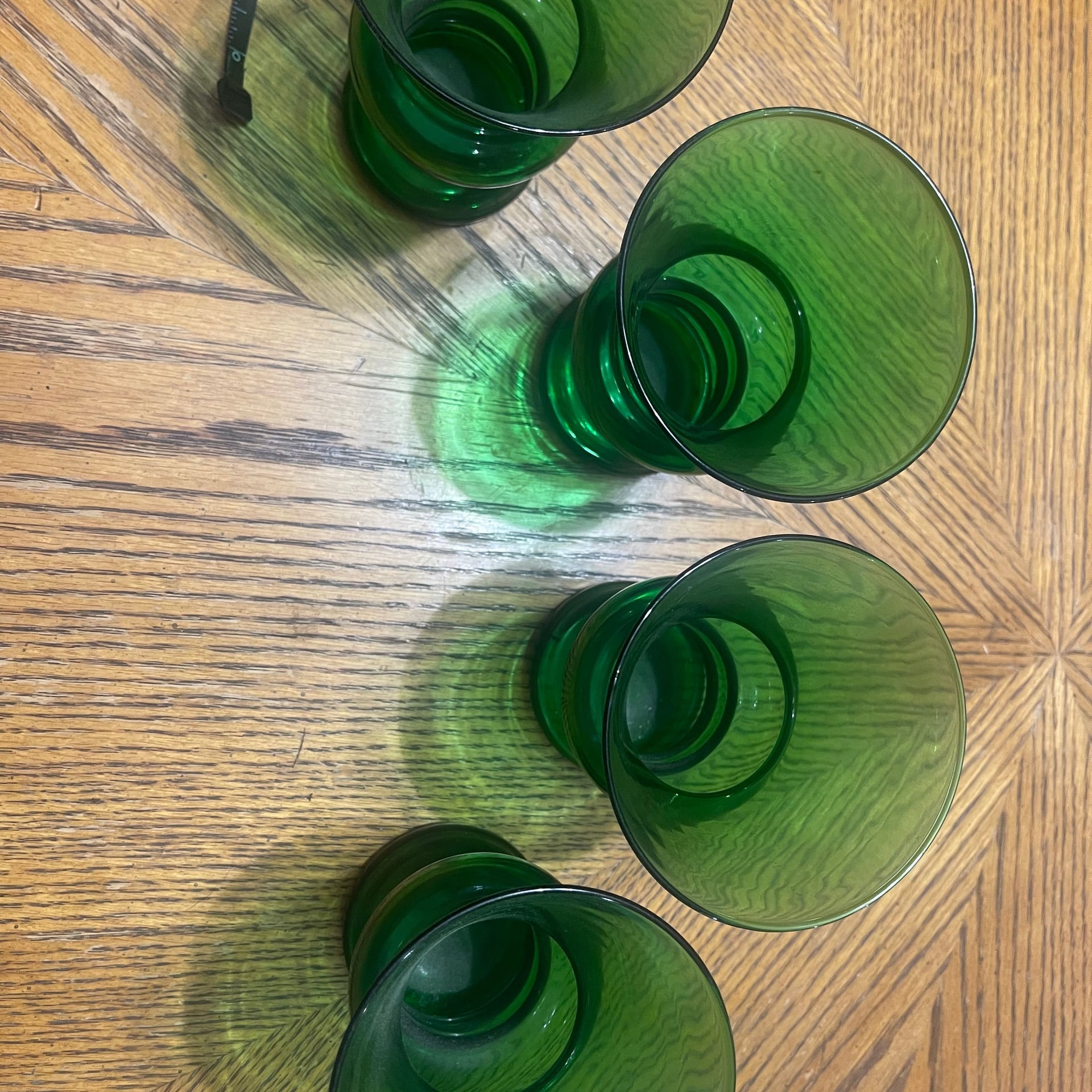 Vintage Anchor Hocking Forest Green 5" Flared Ribbed Bud Vase set of 4 4