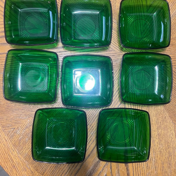 8-Piece Vintage Anchor Hocking Charm Forest Green Glass square bowls