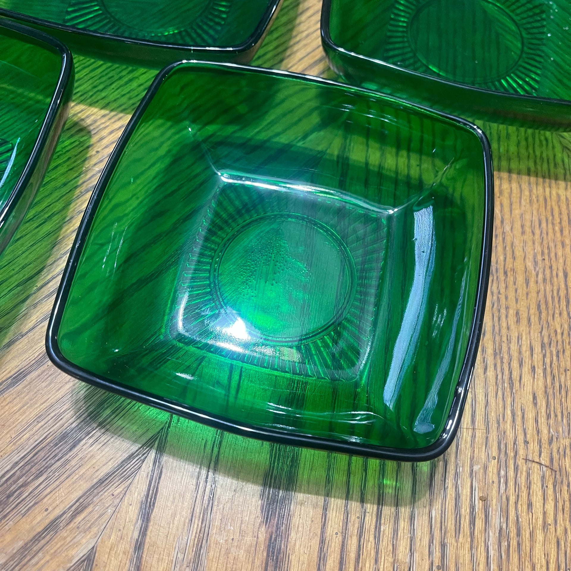 8-Piece Vintage Anchor Hocking Charm Forest Green Glass square bowls 2