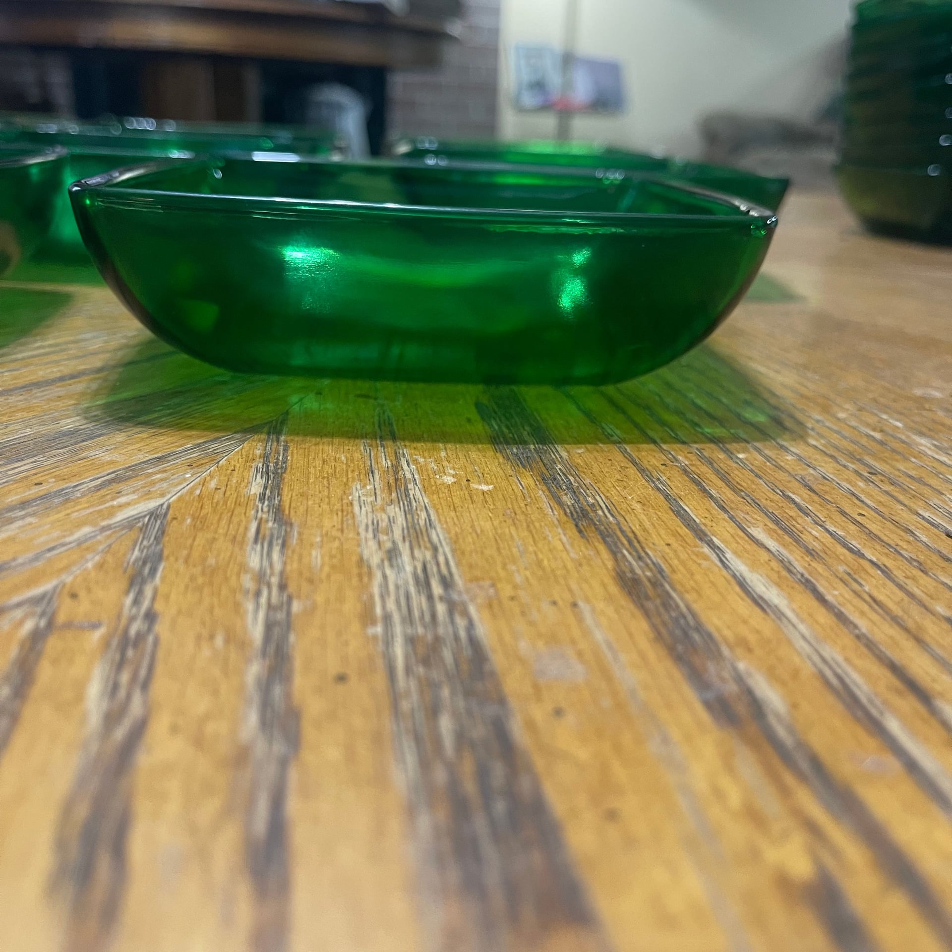 8-Piece Vintage Anchor Hocking Charm Forest Green Glass square bowls 3