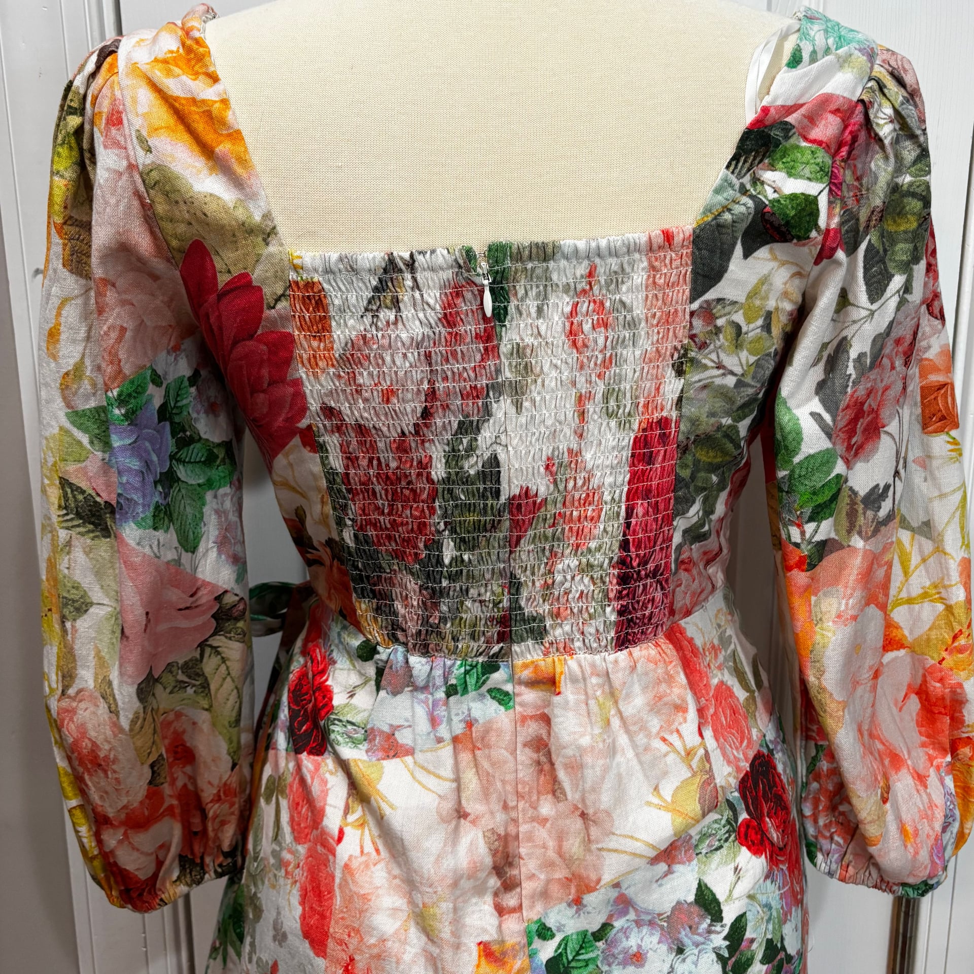 Vince Camuto Floral Print Boho Square Neck Wrap Mini Dress Linen blend Size 8 4