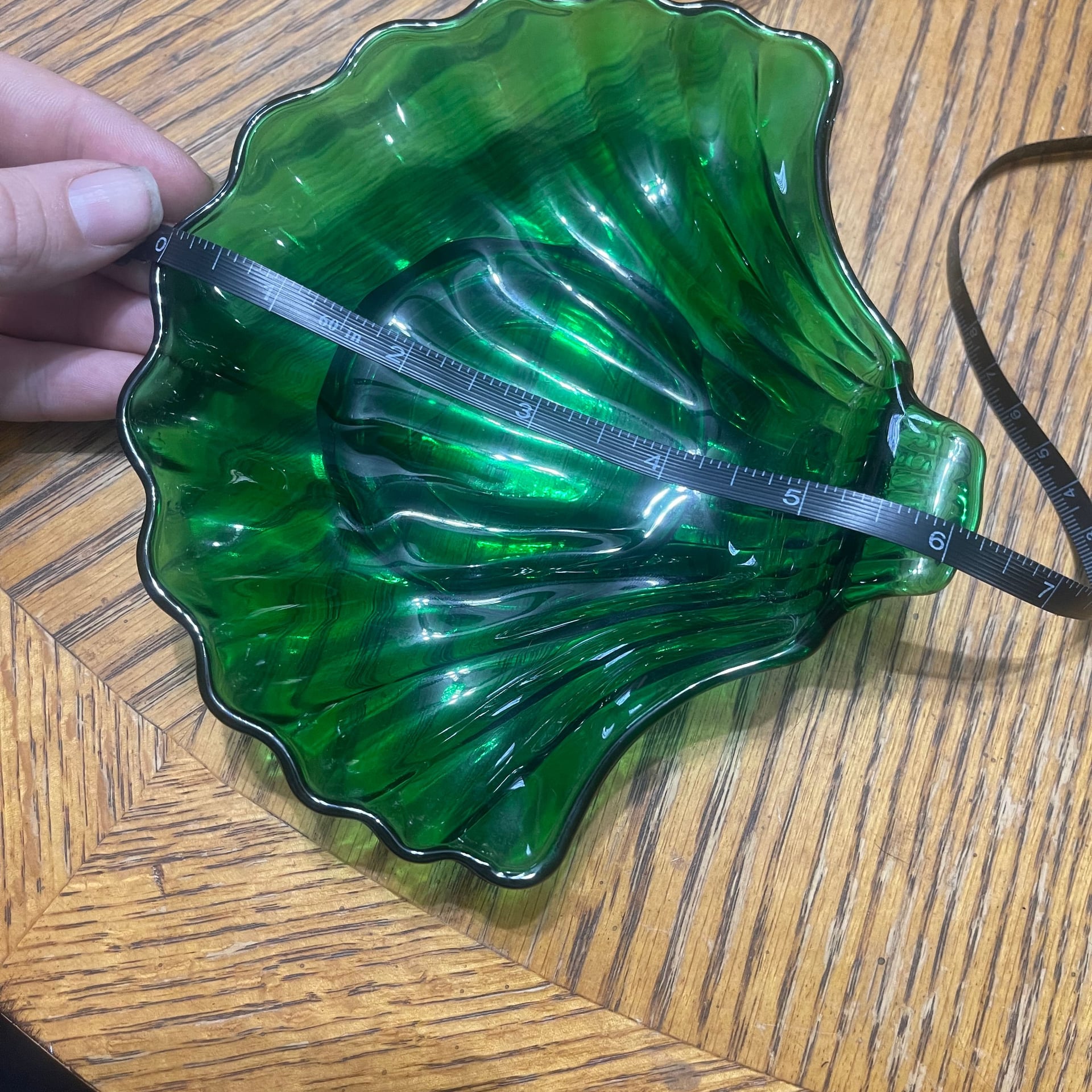 Vintage Anchor Hocking Forest Green Glass Shell Shaped Dessert Bowl Candy Dish 5
