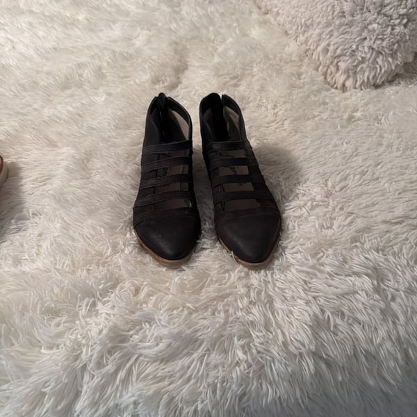 Free People Emma Black Leather Strappy Cut-Out Ankle Booties