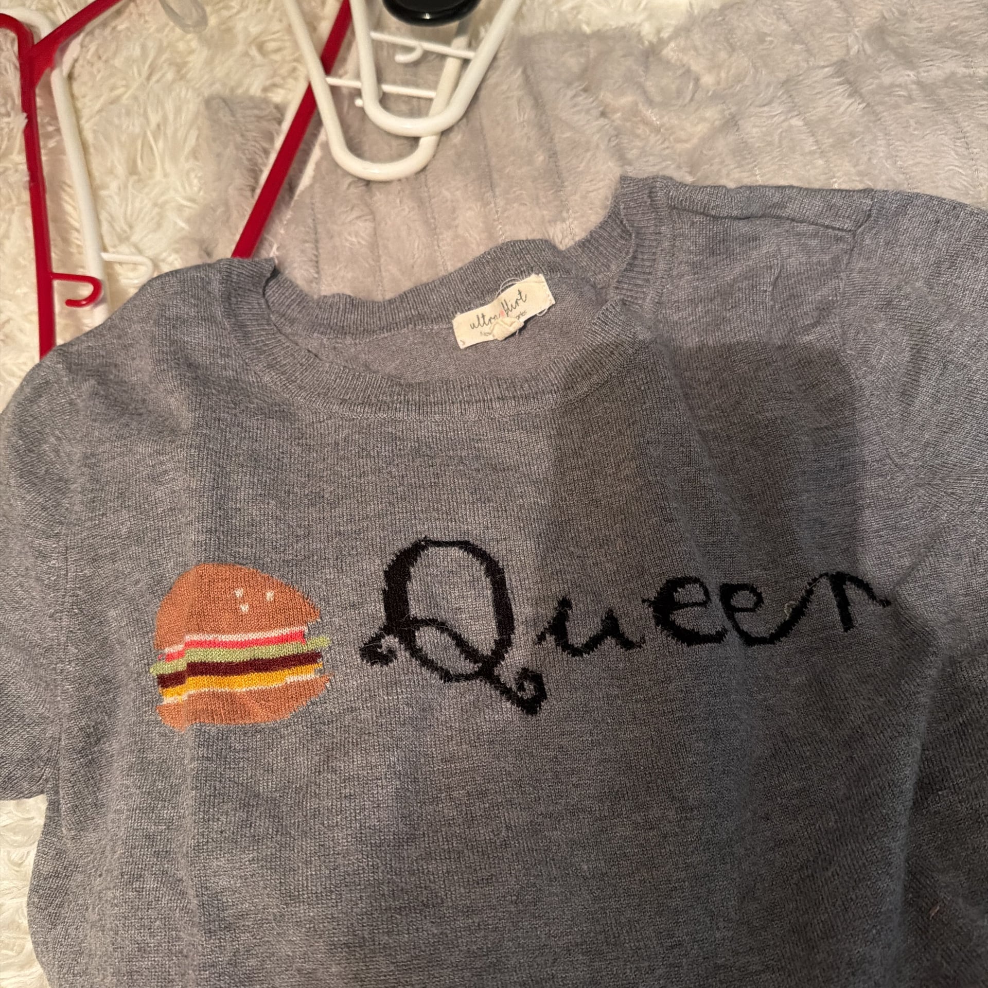 Ultra Flirt Burger Queen Gray Graphic Knit Sweater 1
